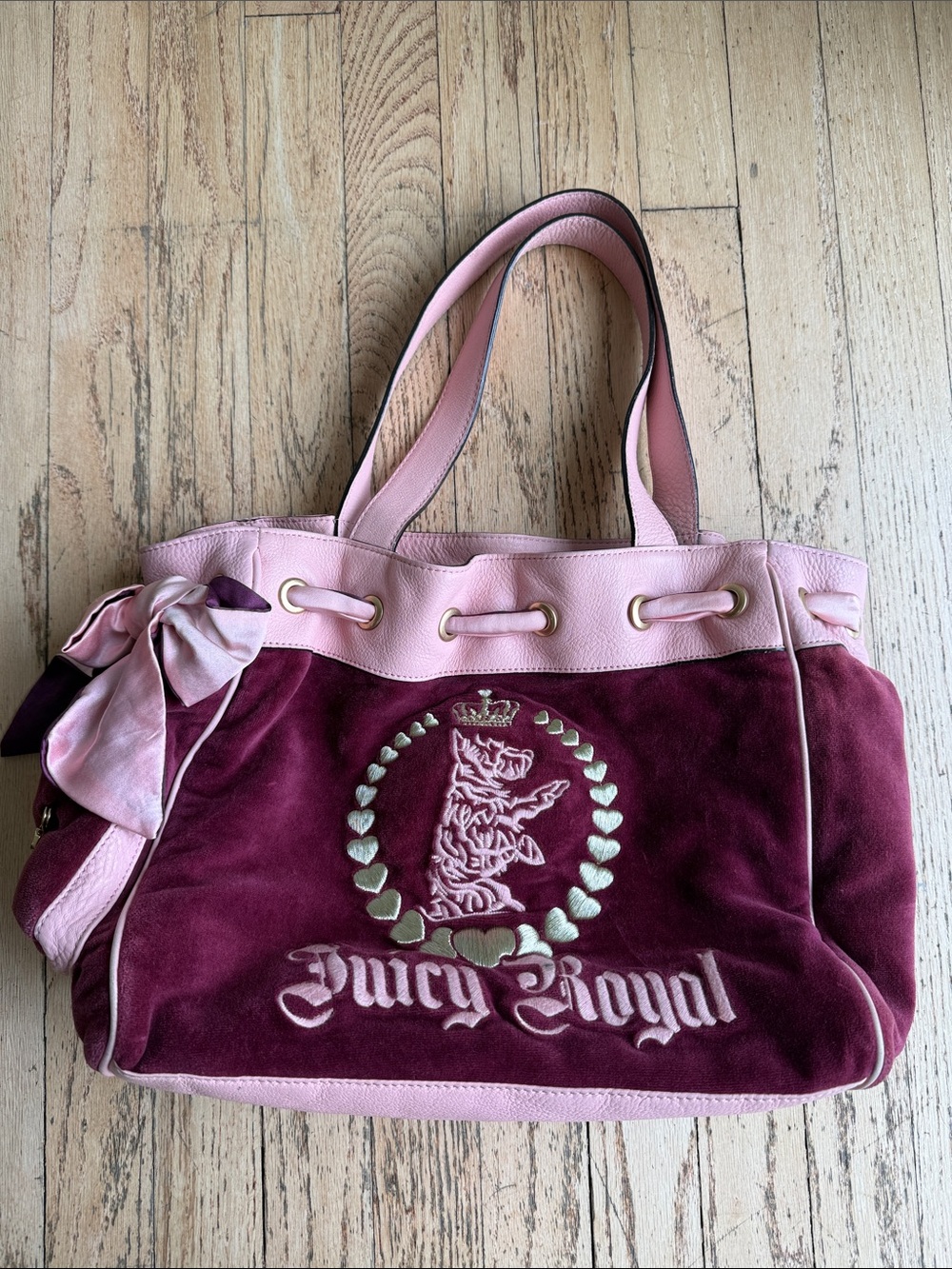 Vintage Juicy Couture Pink and Burgundy 'Juicy Royal' Tote